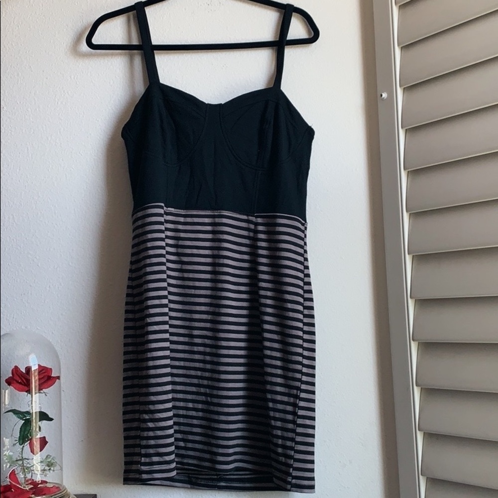 NWT Foreign Exchange Black and Gray Striped Dress